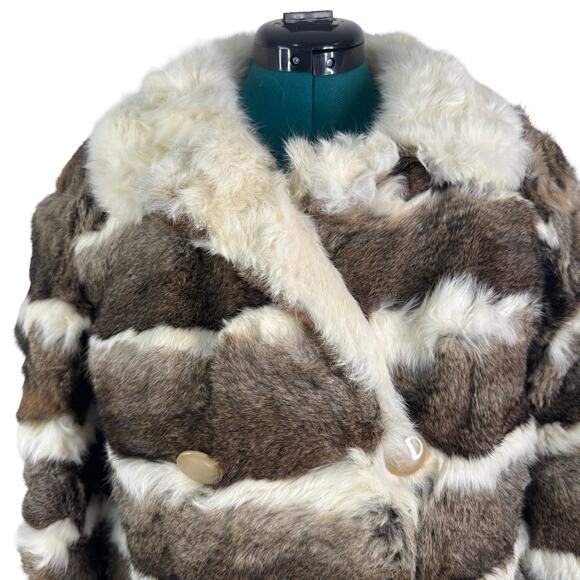 VINTAGE 60s/70s Striped Rabbit Fur Coat M/L - Totally Wearable! - Picture 7 of 15